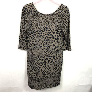 Banana Republic Leopard Print Dress Womens Size XS Scoop Back Brown Black